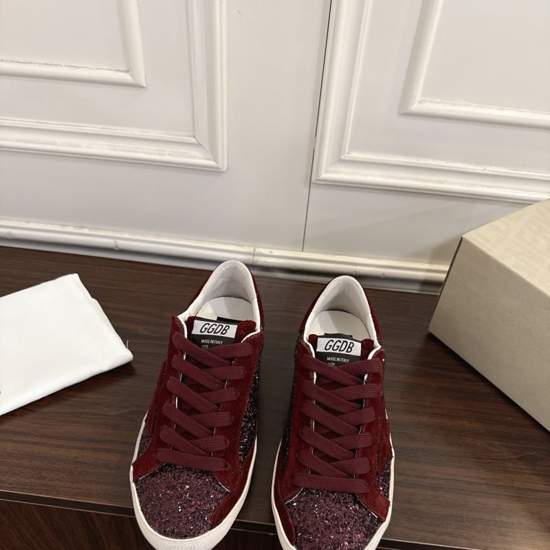 Golden Goose Superstar burgundy white skate shoe