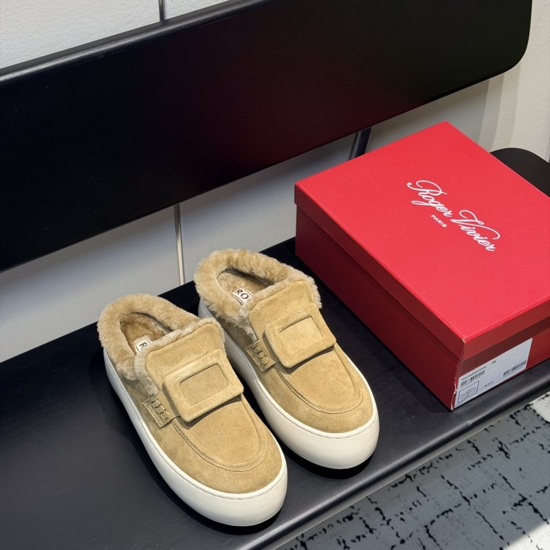 Roger Vivier NewViv Fur Lined Mule Sneaker beige white light brown