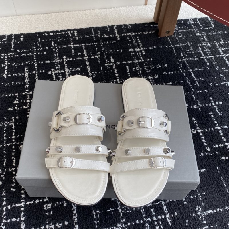 Balenciaga Cagole Studded Slide Sandal off white silver slides