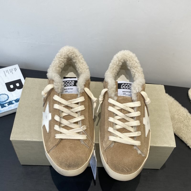 Golden Goose Super Star Shearling tan white cream skate shoe