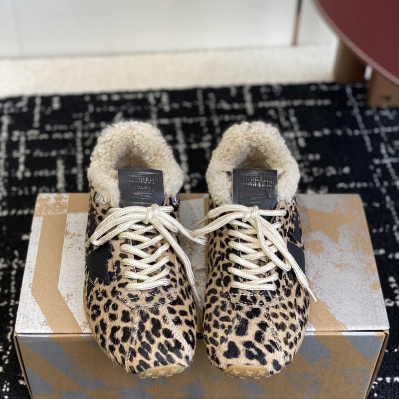 Golden Goose Running Marathon Shearling Lined leopard print black beige cream gum sneaker