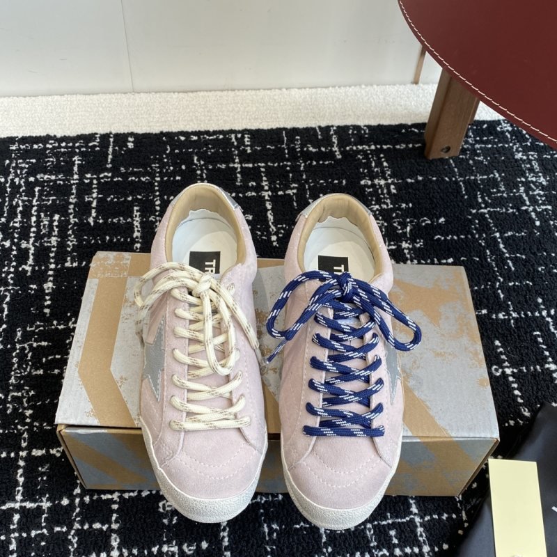 Golden Goose Super Star light pink white beige blue skate shoe