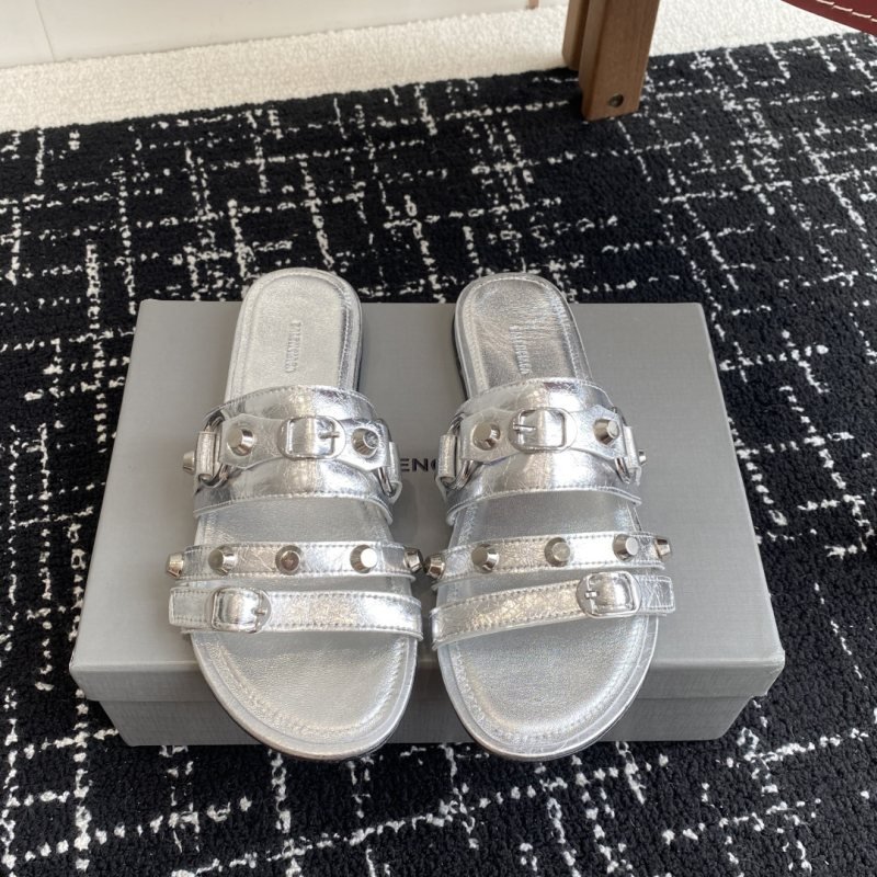 Balenciaga Cagole Studded Slide Sandal metallic silver slides