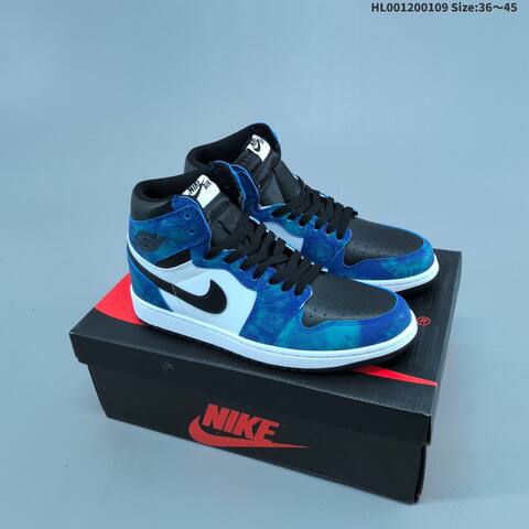 Nike Air Jordan 1 High OG Black Blue White Tie-dye 36 45 Basketball - Unisex (BS-67039)