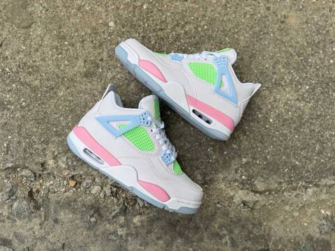 Jordan Air Jordan 4 Retro White Green Pink Light Blue Basketball Shoe BS-87275
