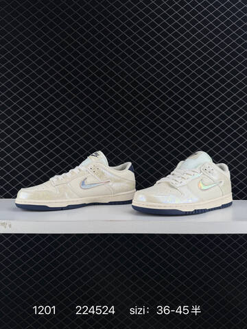 Nike Dunk Low Cream White With Iridescent Silver And Navy 36-45 5 Skate - Unisex (BS-73907)