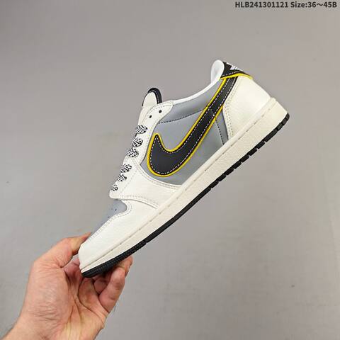 Louis Vuitton Air Jordan 1 Low x Travis Scott Inspired Gray White Black With Yellow Accents EU 36-45 Lifestyle - Unisex (BS-63350)