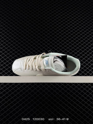 Nike Cortez Low All Petals United Pearlescent Off-white With Light Mint Accents Pale Blue Midsole Stripe Iridescent Swoosh Embossed Star Heart Details EU 36-41 Half Sizes Available Lifestyle - Unisex (BS-71879)