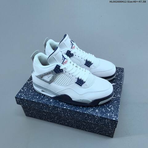 Jordan Air Jordan 4 Retro White Navy Grey Speckled 40 47 5 Basketball - Men's (BS-66227)