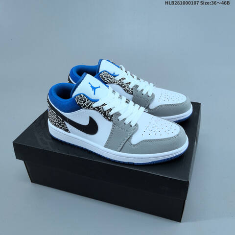 Nike Air Jordan 1 Low White Gray Blue Black 36 46B Casual - Women's (BS-67063)