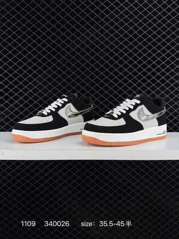 Nike Air Force 1 07 Black White Camouflage Orange 35 5-45 5 Casual - Unisex BS-74287