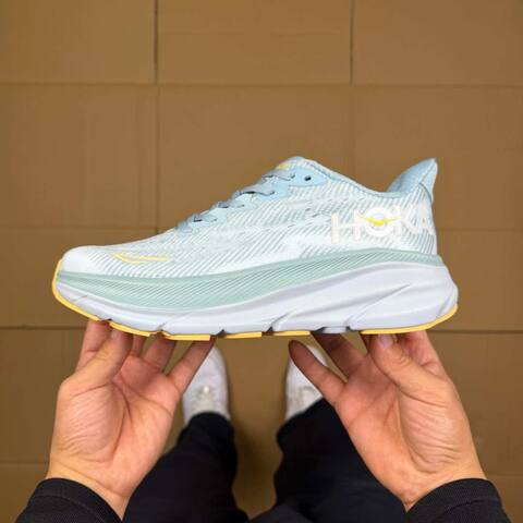 HOKA ONE ONE Clifton 9 Light Blue White Yellow Running Shoe Running Sneakers (BS-86862)