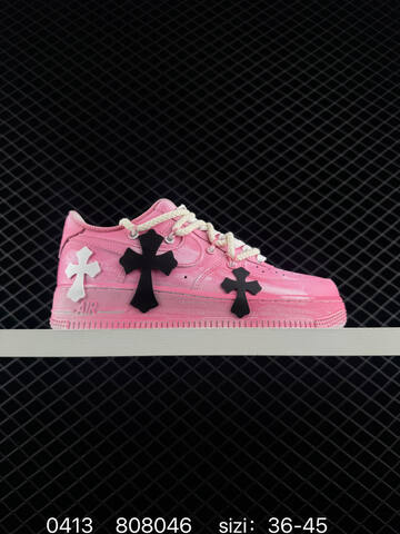 Nike Air Force 1 07 Low Chrome Hearts Custom Two Colorways 1 Black With White Cross Patches Off-white Rope Laces Silver Cross Pin Accessories 2 Gradient Pink With Black And White Cross Patches Off-white Rope Laces EU 36-45 Lifestyle - Unisex (BS-72132)