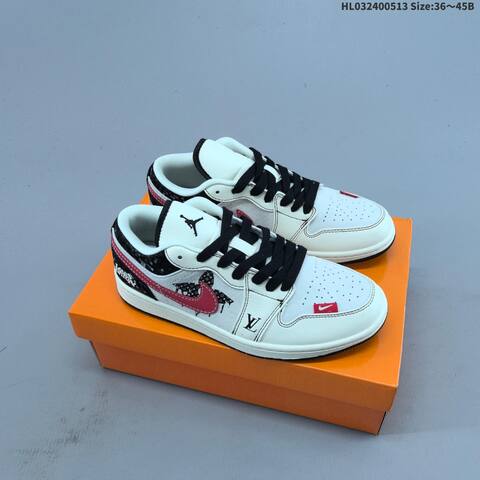 Jordan Air Jordan 1 Low White Black Red 36 45B Lifestyle - Women's (BS-65974)