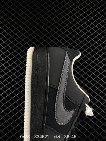 Nike Air Force 1 07 Black With Dark Grey Swoosh Cream Outsole And Collar Trim EU 36-45 Lifestyle - Unisex (BS-72010)