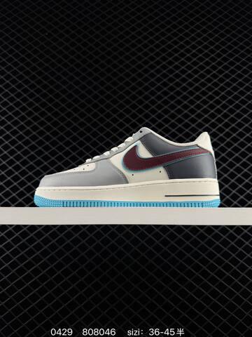 Nike Air Force 1 07 LV8 Gray White With Burgundy And Light Blue Accents 36-45 Lifestyle - Unisex (BS-71794)