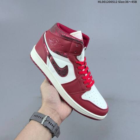 Jordan Air Jordan 1 Mid Red White Cracked Leather EU 36-45 Basketball - Unisex BS-65987