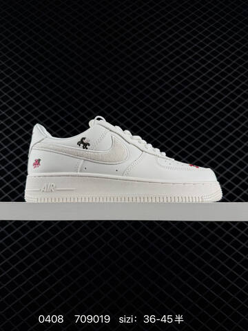 Nike Air Force 1 07 CNY IQ1119-011 Sail Off-white With Multi-color Embroidered Mythical Creature Details Light Grey Chenille Swoosh EU 36-45 With Half Sizes Lifestyle - Unisex (BS-72236)