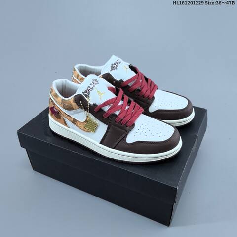 Jordan Air Jordan 1 Low White Brown Gold Red CNY 36 47B Lifestyle - Women's (BS-67193)