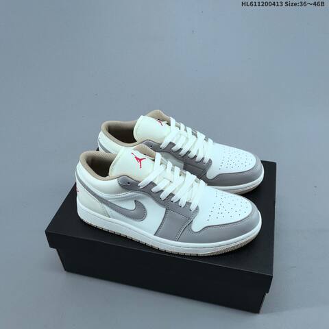 Jordan Air Jordan 1 Low Sail Grey White Red 36 46B Casual - Women's (BS-66205)