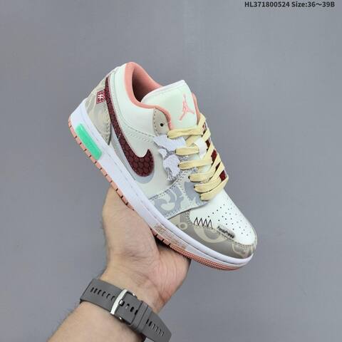 Nike Air Jordan 1 Low Cream Pink Red Grey EU 36-39 Lifestyle - Women s BS-65888