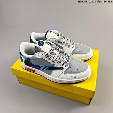 Louis Vuitton Air Jordan 1 Low x Travis Scott Inspired Gray White Black With Yellow Accents EU 36-45 Lifestyle - Unisex BS-63350