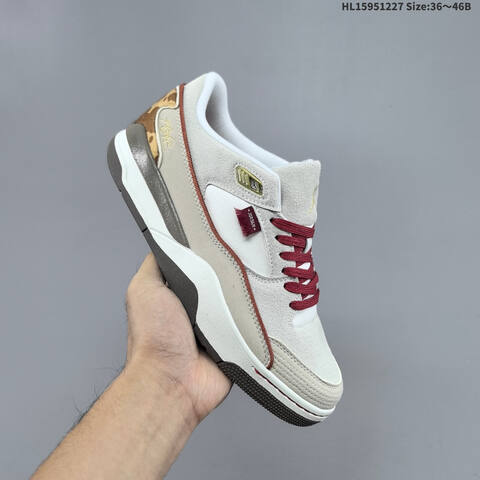 Jordan Flight Court White Grey With Burgundy Laces And Gold Accents 36 46 Lifestyle - Unisex (BS-67229)
