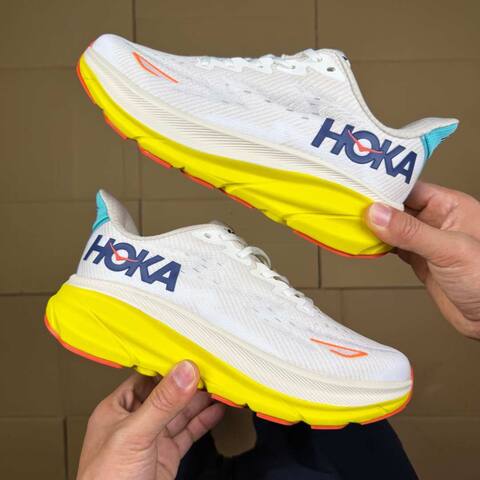 HOKA Clifton 9 White Yellow Orange Blue Running Shoe Running Sneakers (BS-86861)