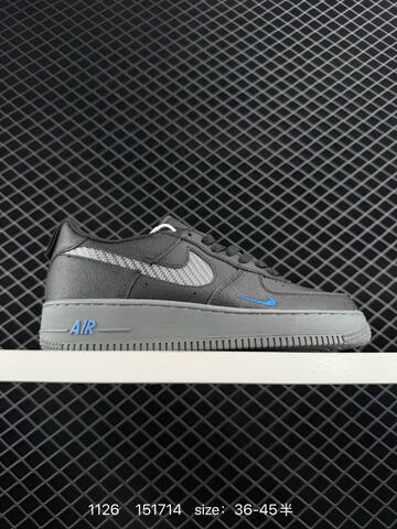Nike Air Force 1 07 Black Grey With Blue Accents 36-45 5 Lifestyle - Unisex (BS-73997)