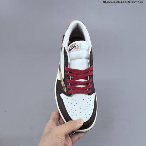 Nike Air Jordan 1 Low OG White Black-brown With Burgundy Laces And Camo Accent 36 46 Lifestyle - Unisex (BS-66997)