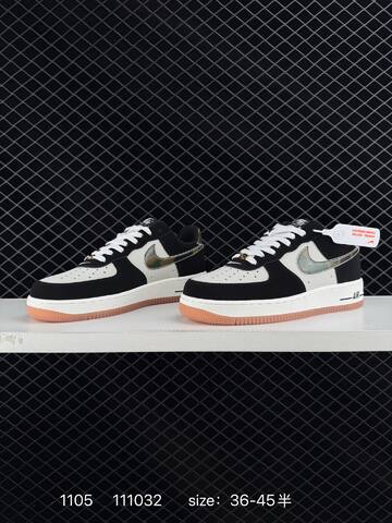 Nike Air Force 1 07 HQ1967-100 Black White With Metallic Silver-camo Swoosh And Gum Pink Outsole EU 36-45 5 Lifestyle - Unisex (BS-74357)