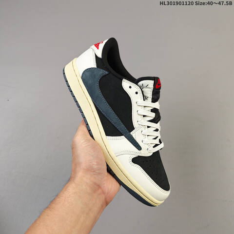 Nike Air Jordan 1 Low Travis Scott Black White Cream With Blue Accents 40 47 5 Lifestyle - Men's (BS-63426)