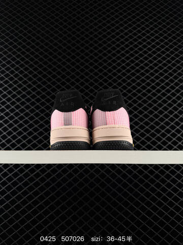 Nike Air Force 1 07 Pink Grid Upper With Black Swoosh Light Beige Midsole Black Outsole EU 36-45 Half Sizes Available Lifestyle - Unisex (BS-71882)