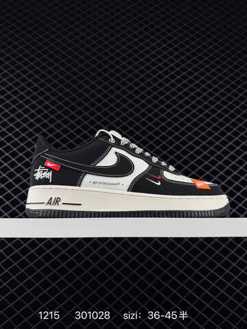 Nike Air Force 1 Low Black White With Orange Accents EU 36-45 5 Casual - Unisex (BS-73691)