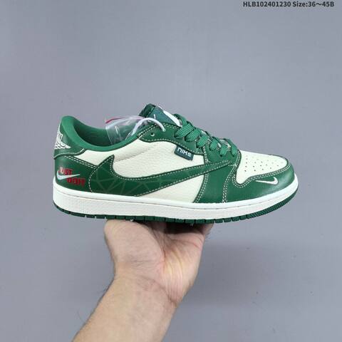 Nike Air Jordan 1 Low Green And White 36 45B Casual - Women's (BS-67187)
