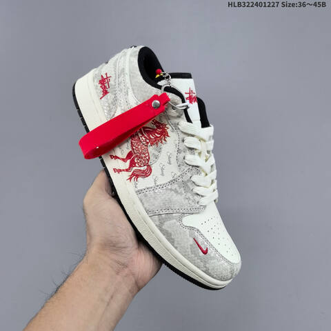 Nike Air Jordan 1 Low White Black Red With Monogram Print EU 36-45 Lifestyle - Unisex (BS-67235)