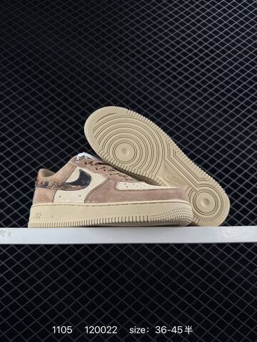 Nike Air Force 1 07 Beige Tan Suede And Cream With Brown Orange Monogram Swoosh 36-45 Lifestyle - Unisex BS-74363