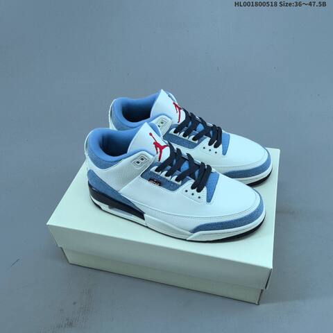 Jordan Air Jordan 3 White Denim Blue Navy Red 36 47 5 Basketball - Unisex (BS-65933)