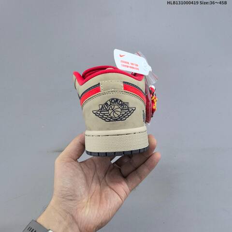 Jordan Air Jordan 1 Low Khaki Black Red 36 45 Casual - Unisex (BS-66127)