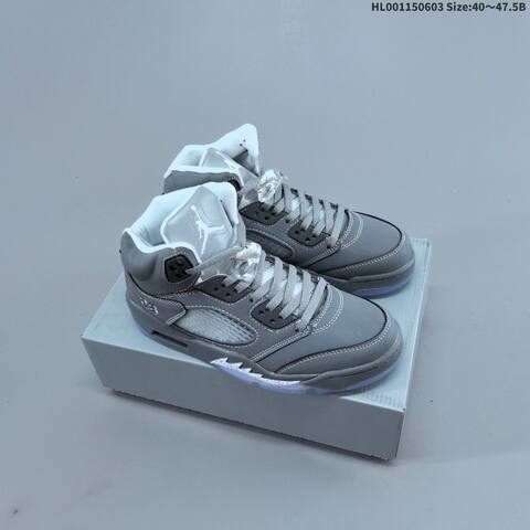 Jordan Air Jordan 5 Retro Wolf Grey White 40 47 5 Basketball - Men's (BS-65820)