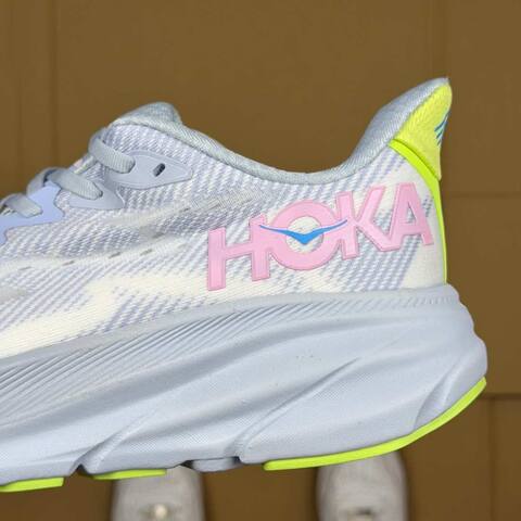 HOKA ONE ONE Clifton 9 Light Grey Blue Pink Neon Yellow Running Shoe Running Sneakers (BS-86882)