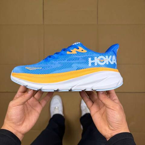 HOKA ONE ONE Clifton 9 Blue Orange White Light Blue Running Shoe Running Sneakers (BS-86867)