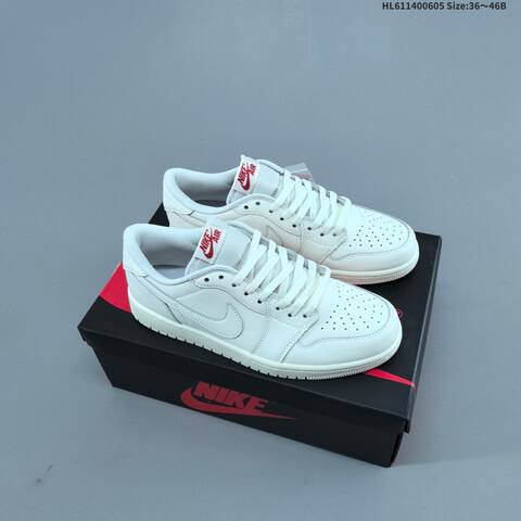 Nike Air Jordan 1 Low White Grey With Red Accents 36 46B Basketball - Women's (BS-65801)