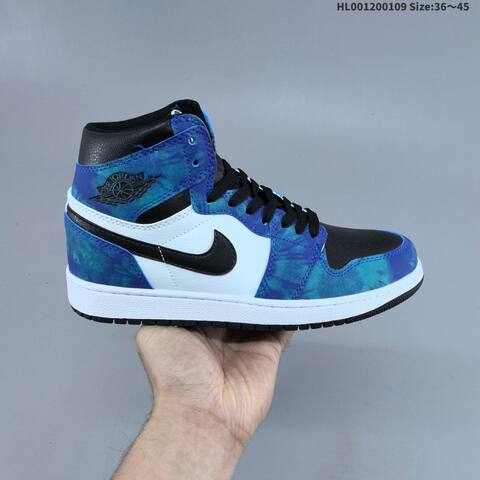 Nike Air Jordan 1 High OG Black Blue White Tie-dye 36 45 Basketball - Unisex (BS-67039)