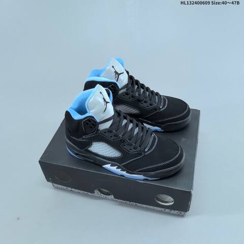 Jordan Air Jordan 5 Retro Black Blue Grey 40 47B Basketball - Men's (BS-65787)