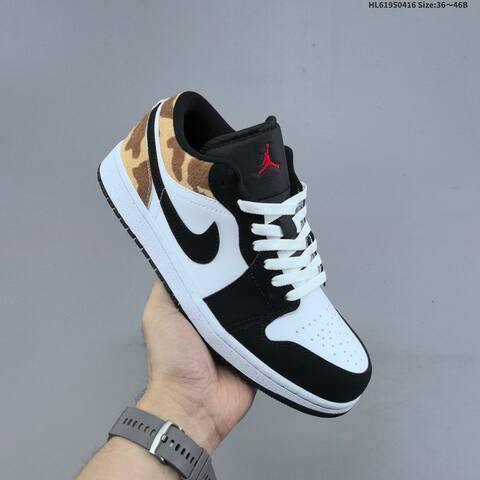 Jordan Air Jordan 1 Low Black White Tan Pony Hair And Navy White Light Blue EU 36-46 Basketball - Unisex (BS-66173)