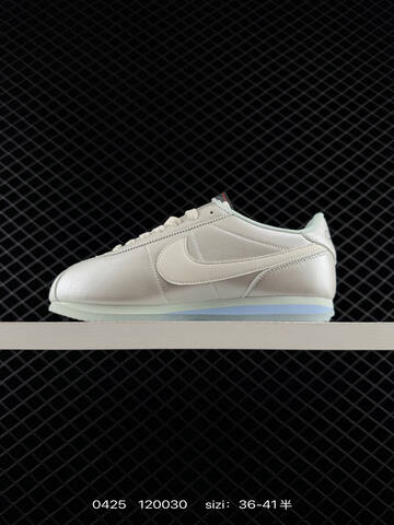 Nike Cortez Low All Petals United Pearlescent Off-white With Light Mint Accents Pale Blue Midsole Stripe Iridescent Swoosh Embossed Star Heart Details EU 36-41 Half Sizes Available Lifestyle - Unisex (BS-71879)