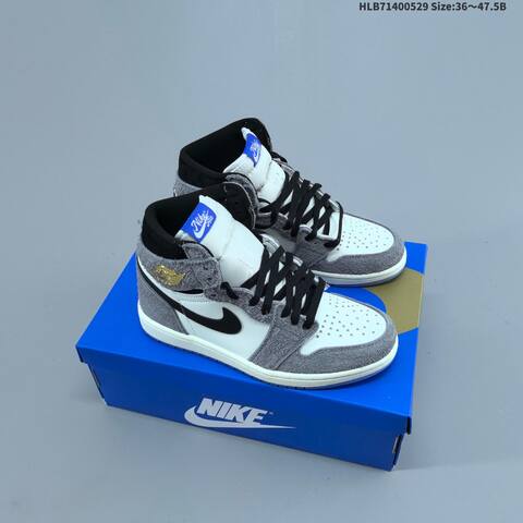 Nike Air Jordan 1 Retro High Gray White Black With Gold Accents 36-47 5 Basketball - Unisex (BS-65850)