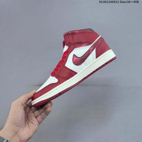 Jordan Air Jordan 1 Mid Red White Cracked Leather EU 36-45 Basketball - Unisex (BS-65987)
