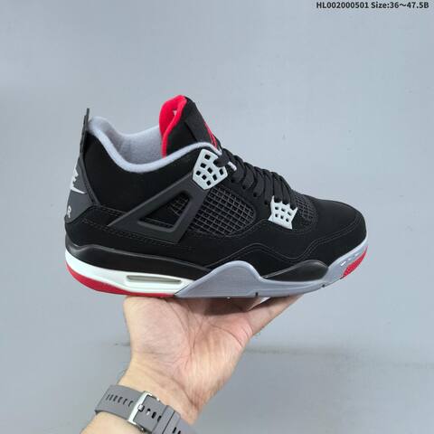 Jordan Air Jordan 4 Retro Bred Black Fire Red Cement Grey White EU 36-47 5 Basketball - Unisex (BS-66065)